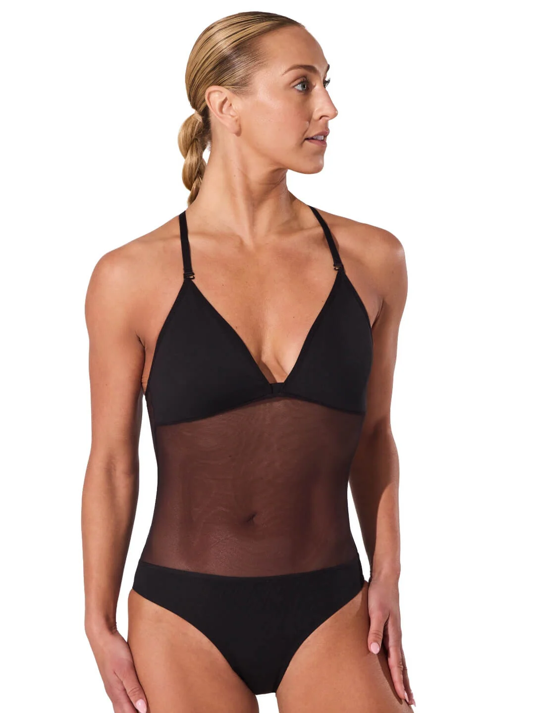 Plunge Neck Mesh Midriff Leotard - Image 27